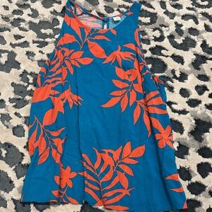 Old Navy Teal and Coral Tropical Patterned Top